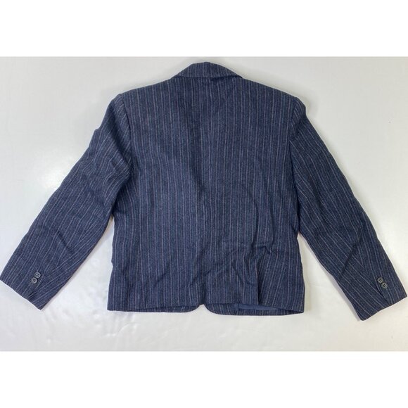 Women's Blue Gray Stripe Wool Crop Blazer Size 8 - Picture 2 of 5